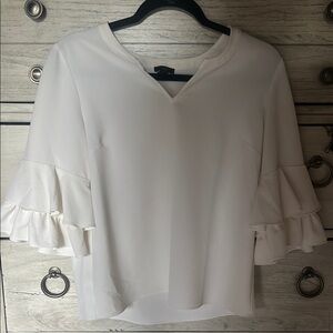 Ann Taylor White Ruffled 3/4 Sleeve Blouse
